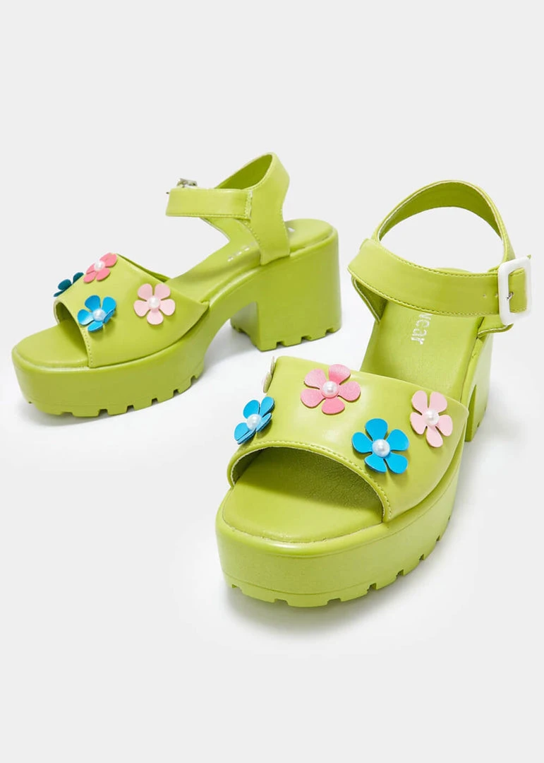 Koi Footwear Cozy Flower Garden Sandals Green New In