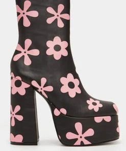 Koi Footwear Empty Flowers 70's Platform Boots Black New In