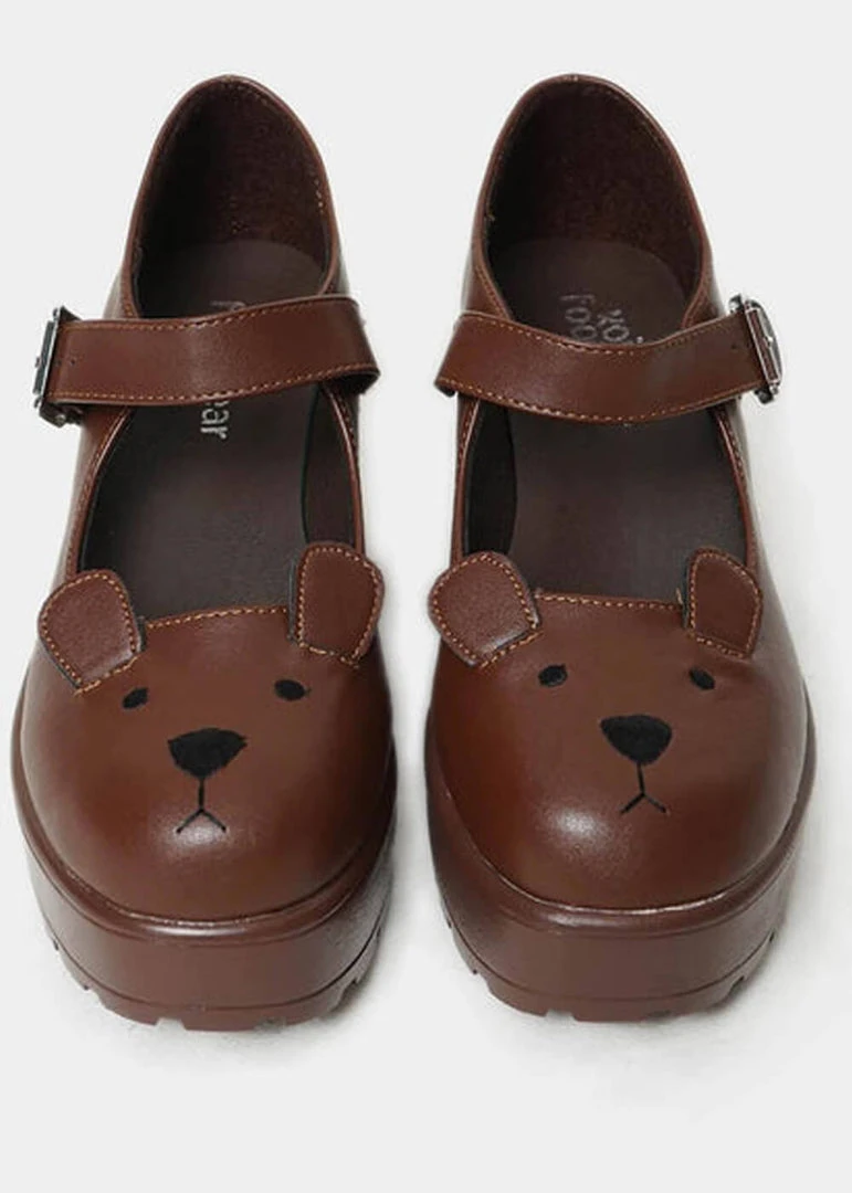 Koi Footwear Tira Prizzly Bear Mary Janes Pumps Brown New In