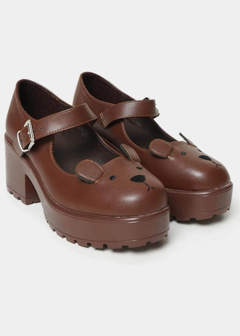 Koi Footwear Tira Prizzly Bear Mary Janes Pumps Brown New In