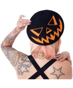Kreepsville Trick Or Treat Pumpkin Beret Black