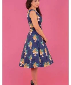 Lady Vintage Lady V Hepburn Tigress Tigers 50's Swing Dress Blue