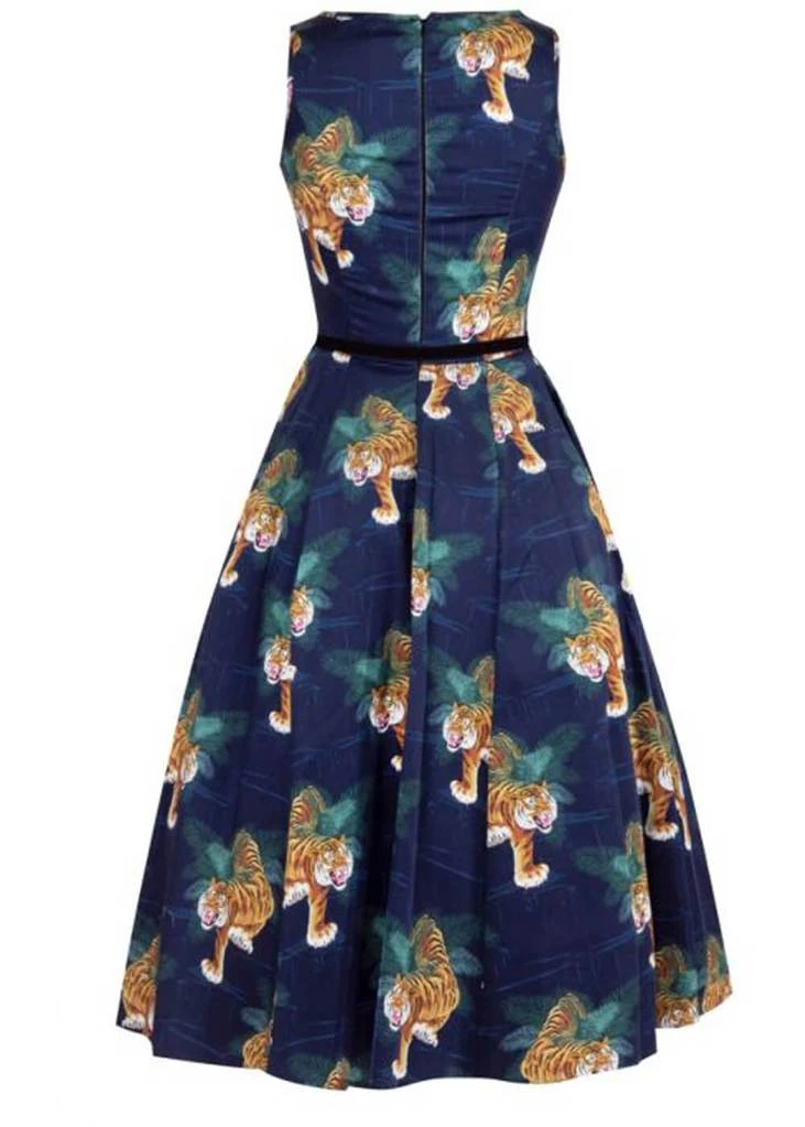 Lady Vintage Lady V Hepburn Tigress Tigers 50's Swing Dress Blue