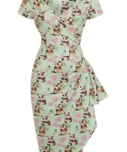 Lady Vintage Elsie Cute Panda 50's Pencil Dress New In