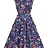 New In Lady Vintage Eva Flamingo 50's Swing Dress Navy