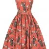 Lady Vintage Dirdle Birds Of A Feather 50's Swing Dress Coral New In