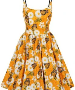 Lady Vintage Halliday Butterfly Bloom 50s Swing Dress Orange