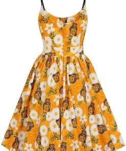 Lady Vintage Halliday Butterfly Bloom 50s Swing Dress Orange
