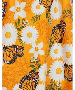 Lady Vintage Halliday Butterfly Bloom 50s Swing Dress Orange