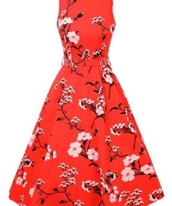 Lady Vintage Hepburn Crimson Tide 50's Swing Dress Red