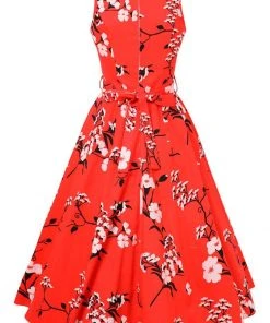 Lady Vintage Hepburn Crimson Tide 50's Swing Dress Red