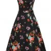 Lady Vintage Hepburn Ditsy Floral 50's Swing Dress Black