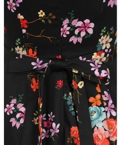 Lady Vintage Hepburn Ditsy Floral 50's Swing Dress Black