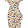 Lady Vintage Elsie Pink Poppy 50's Pencil Dress White