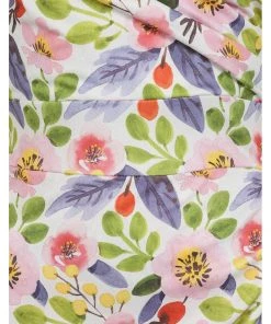 Lady Vintage Elsie Pink Poppy 50's Pencil Dress White