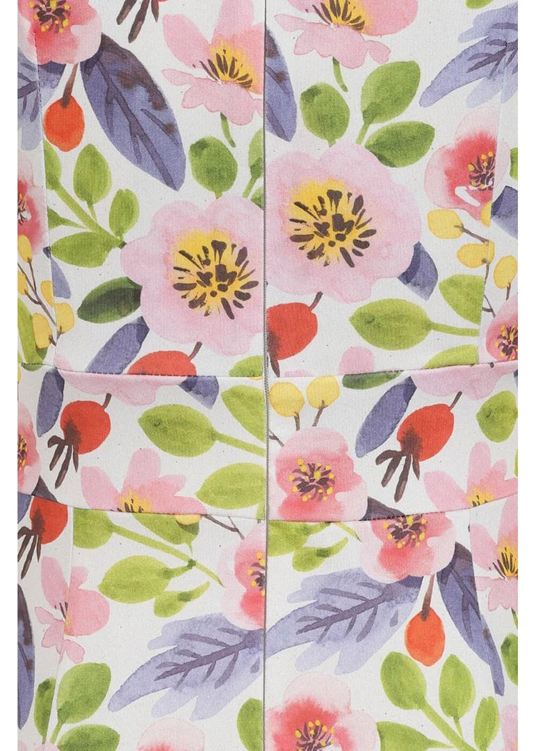 Lady Vintage Elsie Pink Poppy 50's Pencil Dress White