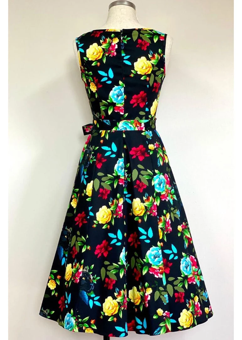 New In Lady Vintage Hepburn Panther's Paradise 50's Swing Dress Black