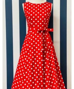 Lady Vintage Hepburn Polkadot 50's Swing Dress Red White