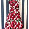 Lady Vintage Hepburn Red Flower 50's Swing Dress White