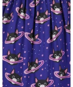 Lady Vintage Space Cats 50's Swing Skirt Blue