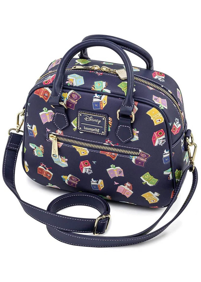 Loungefly Disney Princess Books AOP Crossbody Bag Navy New In