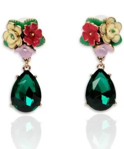 New In Love Vintage Frida Flower 50's Earrings Green