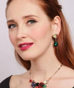 New In Love Vintage Frida Flower 50's Earrings Green