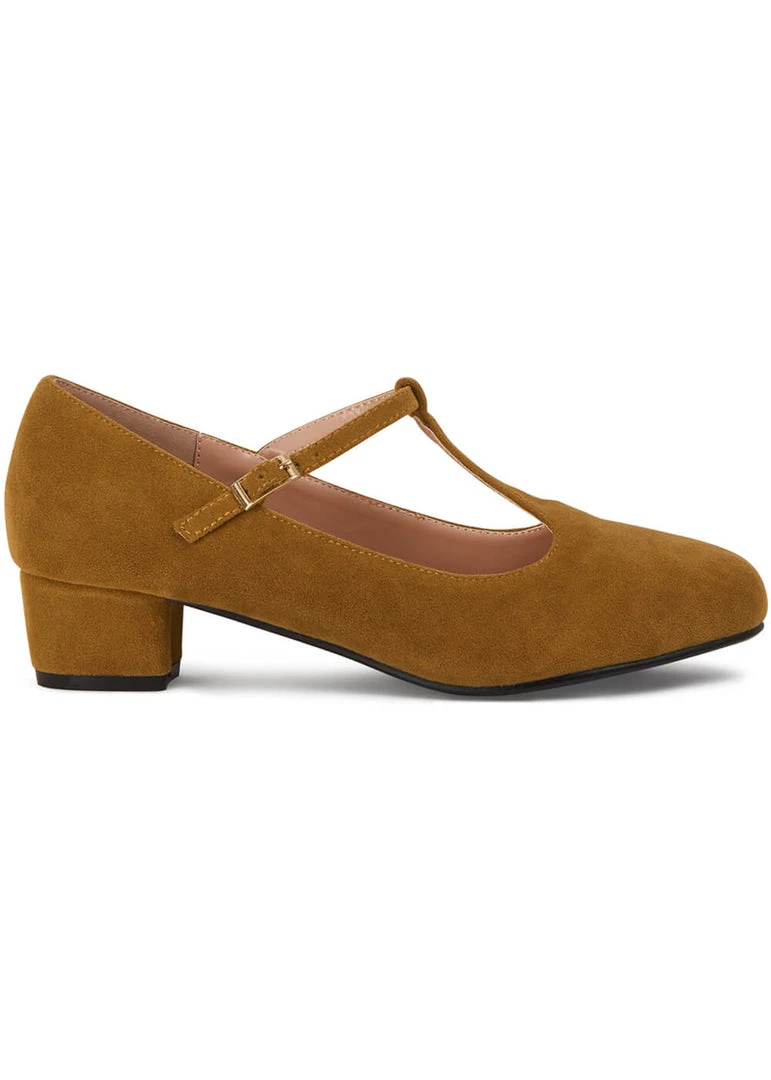 Lulu Hun Chrissie 40's Block Heel Pumps Mustard New In
