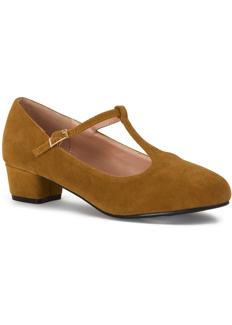 Lulu Hun Chrissie 40's Block Heel Pumps Mustard New In