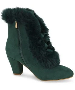 New In Lulu Hun Tatiana Faux-Fur 40's Boots Dark Green