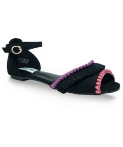New In Lulu Hun Moria Pom Pom Sandals Black
