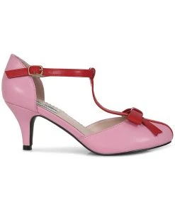 New In Lulu Hun Amber T-Bar 50's Pumps Pink