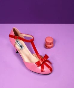 New In Lulu Hun Amber T-Bar 50's Pumps Pink