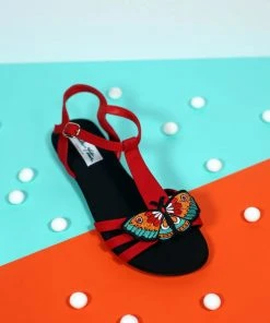 New In Lulu Hun Lottie Butterfly Tattoo 60's Sandals Black
