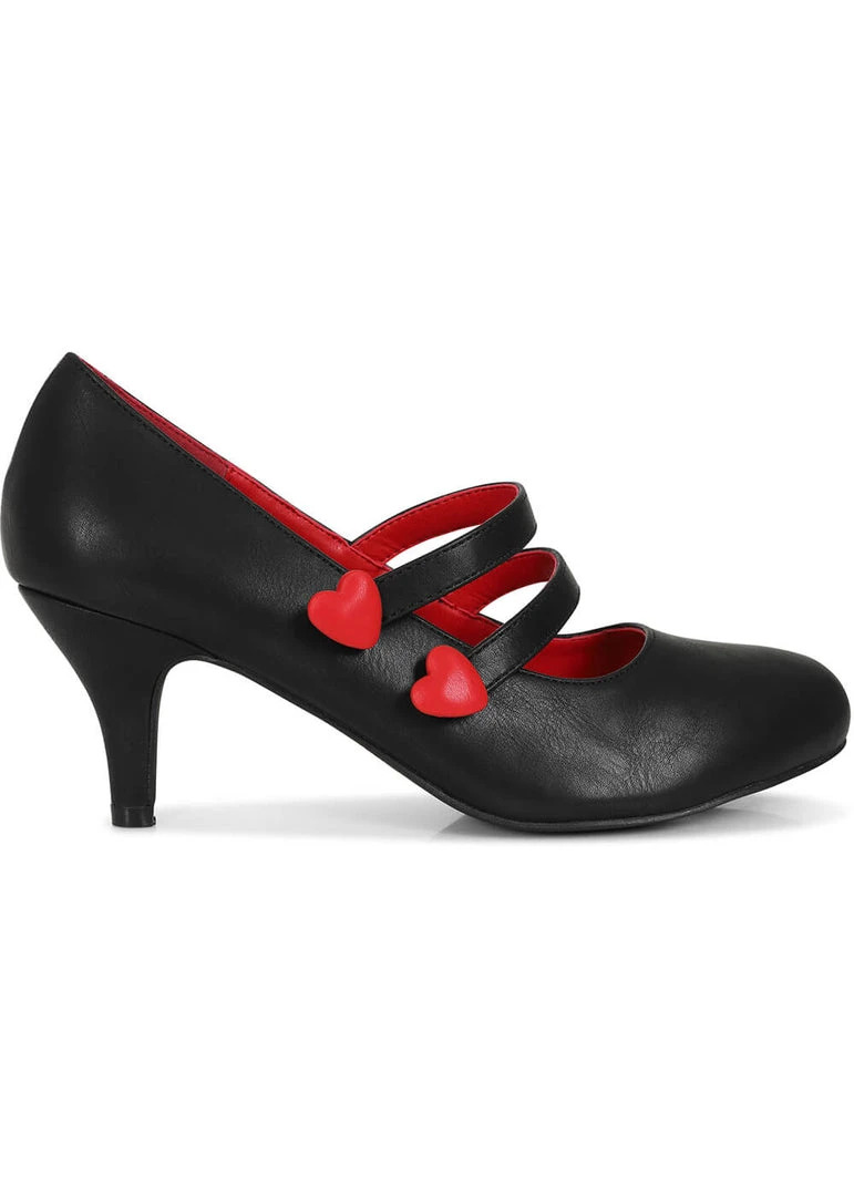 Lulu Hun Berenice Heart 50's Pumps Black Red New In