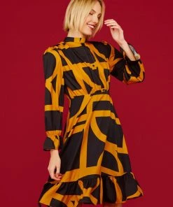 Minueto Takara Geo 60's Dress Mustard