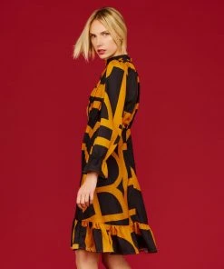 Minueto Takara Geo 60's Dress Mustard