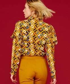 Minueto Greta Geo 60's Blouse Mustard