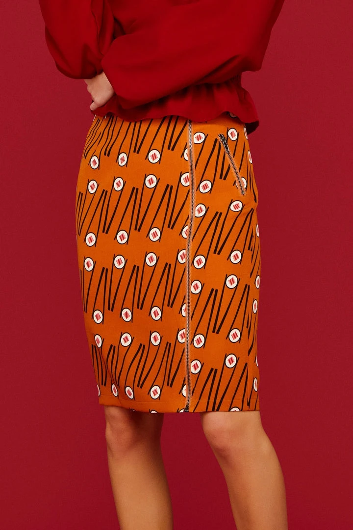 Minueto Chopsticks Sushi 60's Pencil Skirt Brown