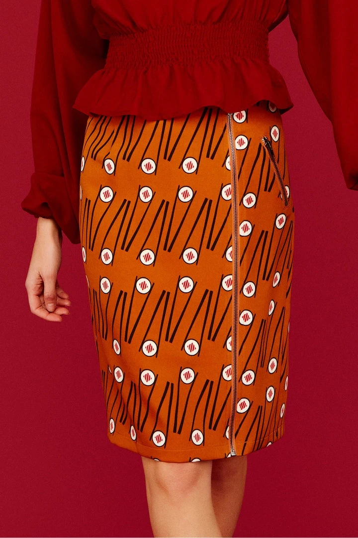 Minueto Chopsticks Sushi 60's Pencil Skirt Brown