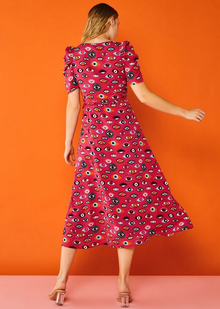 New In Minueto Eyes 70's Midi Dress Pink