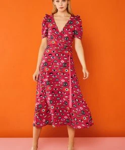 New In Minueto Eyes 70's Midi Dress Pink