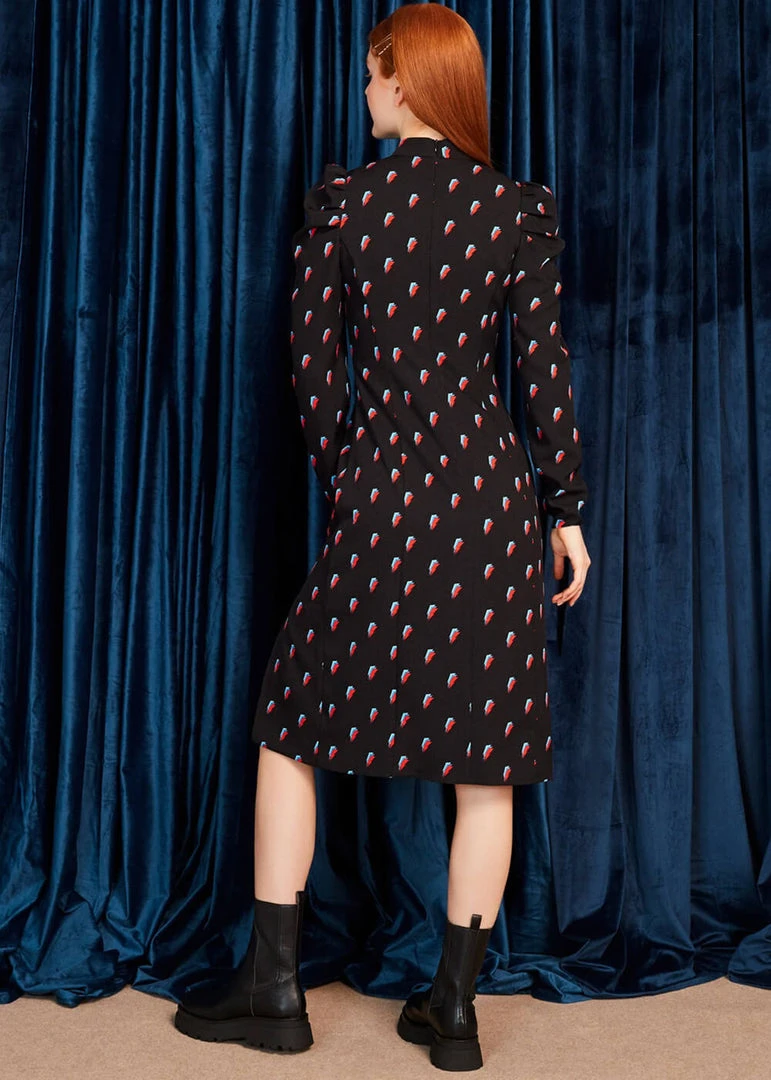 Minueto Ivy Thunderbolt 70's Midi Dress Black