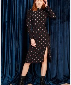 Minueto Ivy Thunderbolt 70's Midi Dress Black