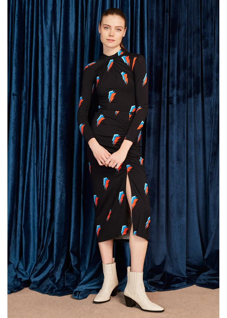 Minueto Ellen Thunderbolt 70's Midi Skirt Black New In