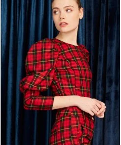 New In Minueto Graham Tartan 70's Top Red
