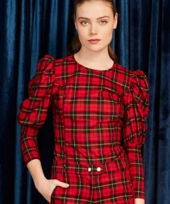 New In Minueto Graham Tartan 70's Top Red