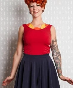 New In Miss Candyfloss Manuela Petal 40's Top Red Yellow Orange