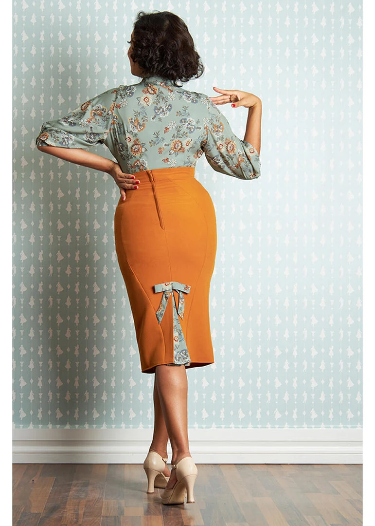 Miss Candyfloss Kinsley Fire 40's Pencil Skirt Rust