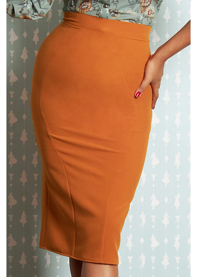 Miss Candyfloss Kinsley Fire 40's Pencil Skirt Rust